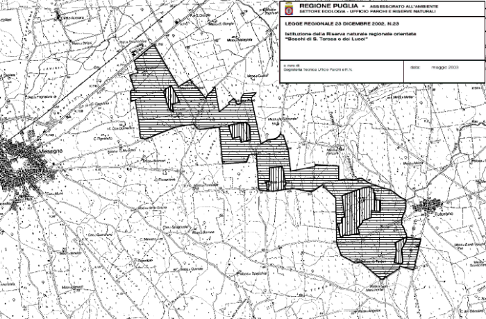 La cartina della Riserva Naturale Regionale Orientata Boschi di Santa Teresa e dei Lucci
