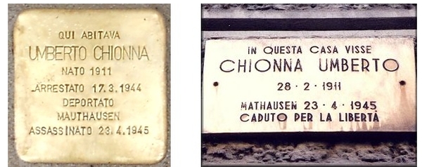 La pietra d'inciampo e la targa in ricordo di Umberto Chionna in via Farini 25 a Milano