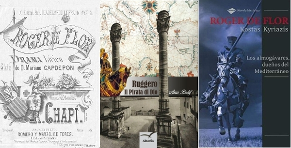 Manifesto dell'opera dedicata a Ruggero Flores e le copertine dei libri di A. Rudif e Kostas Kyriazis