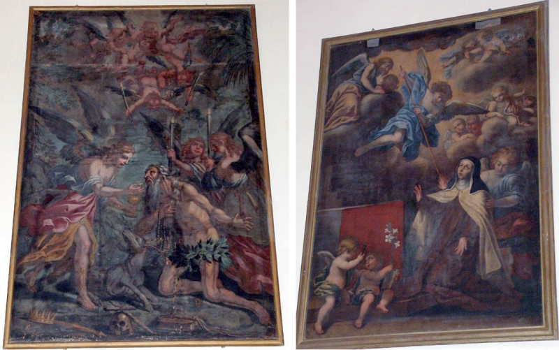 sx: Ignoto meridionale, Comunione di San Girolamo, XVIII secolo - dx: Ignoto meridionale, Trasverberazione di Santa Teresa, XVIII secolo