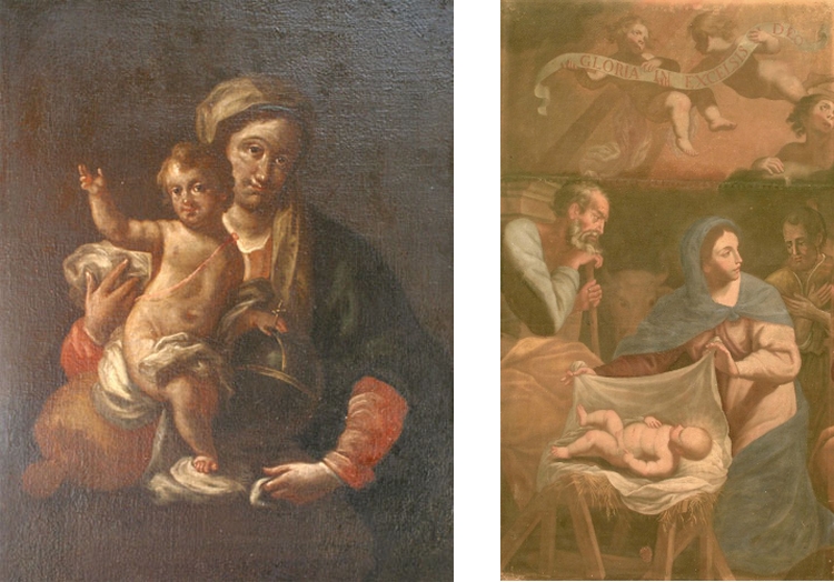 sx: tela Adorazione dei Pastori; dx: tela Madonna con Bambino