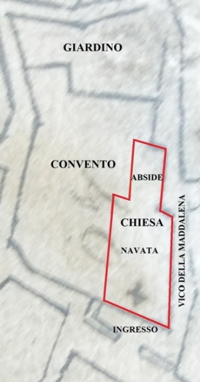 Fig.6: Mappa spagnola (1739). Area del convento e della chiesa della Maddalena