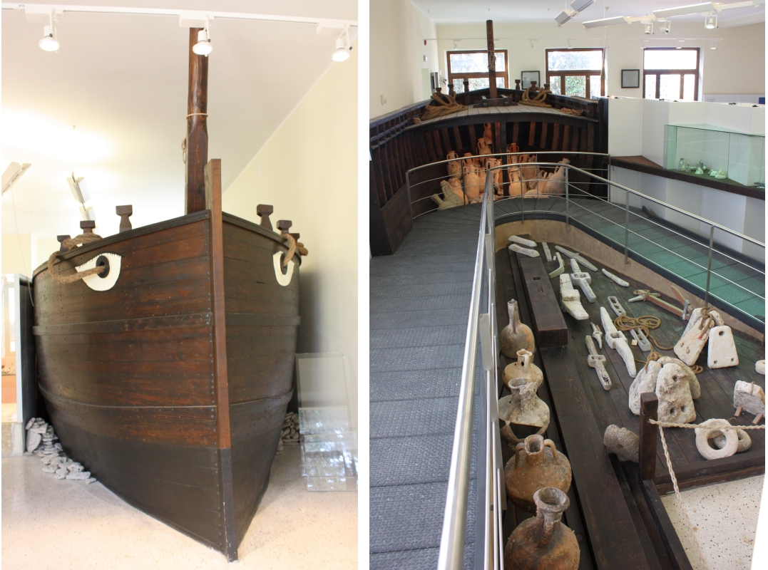 Brindisi. Museo Archeologico. Ricostruzione in scala di una prua di nave onoraria con anfore in situ