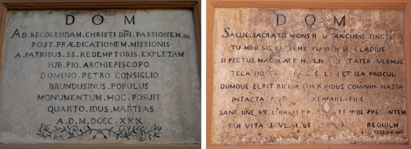Brindisi, Il Calvario. Le epigrafi presenti sul luogo