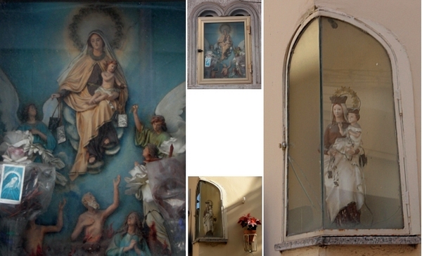 Brindisi. Edicole votive dedicate alla Madonna del Carmine: a sx in via G. Arquati, a dx in via S.Benedetto