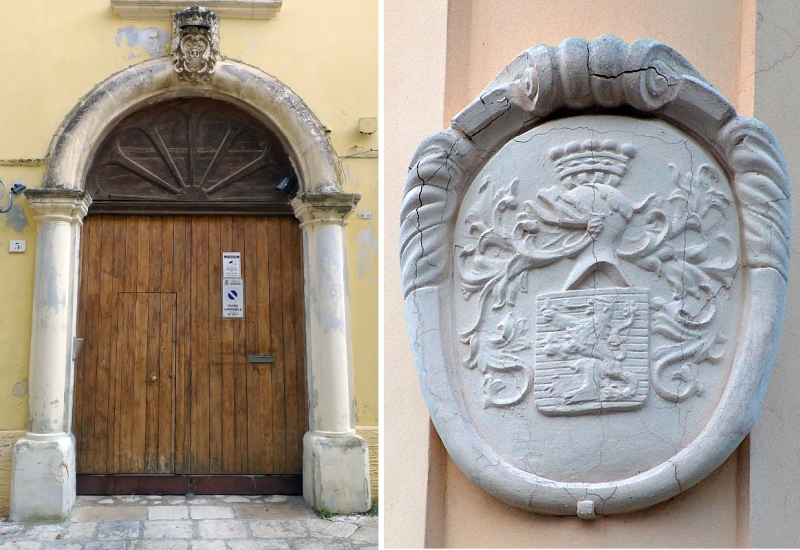 Palazzo Laviano. Portale e stemma araldico della nobile famiglia Fiori