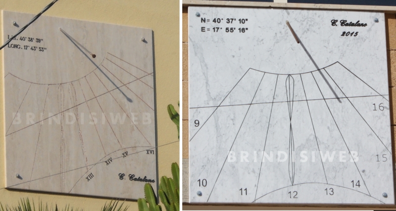Brindisi. Gli orologi solari realizzati da Mimmo Catalano: a sx la Meridiana al rione Casale, a dx quella al rione S.Elia