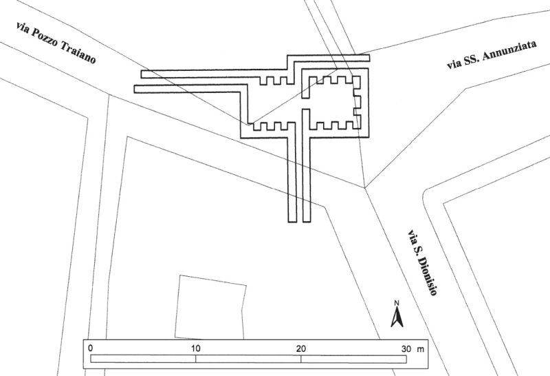 Pozzo Traiano. Planimetria e ubicazione indicativa - da G. Cera, 2006
