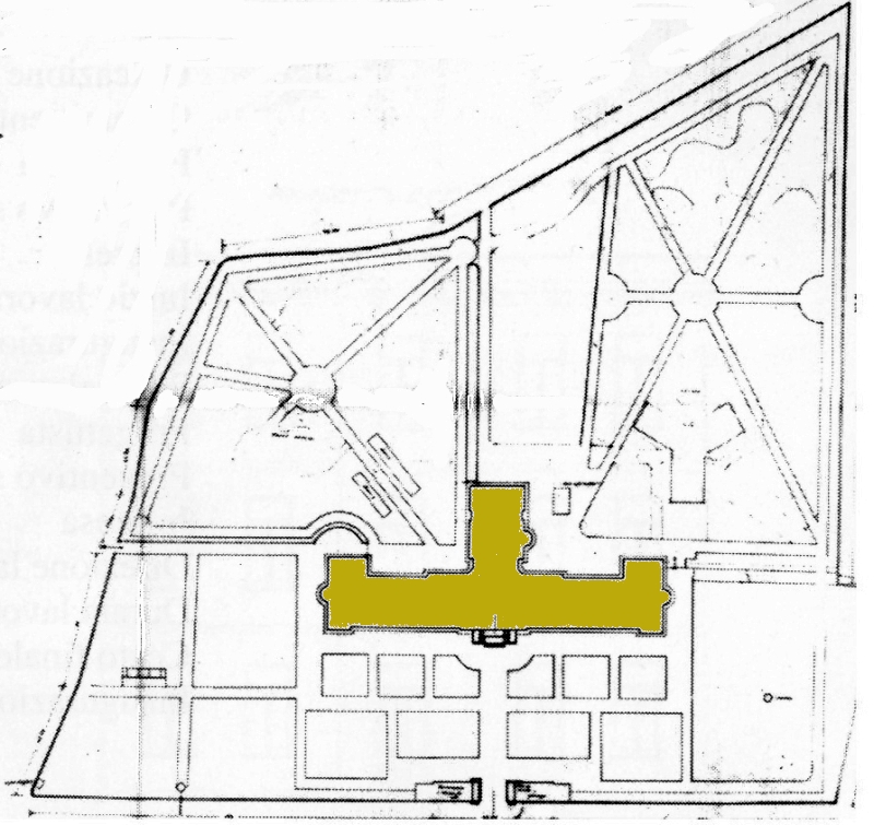 Brindisi, sanatorio Cesare Braico. Elaborazione della planimetria generale. Da: Medico Provinciale, 1970