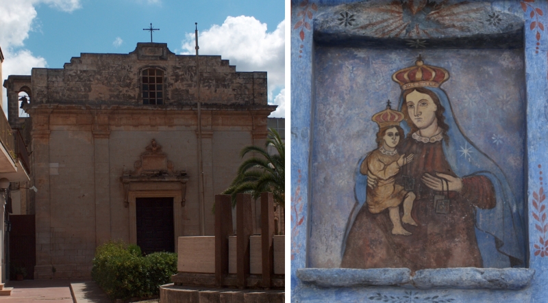 San Donaci. Chiesa matrice di San Michele; a dx affresco Madonna con Bambino