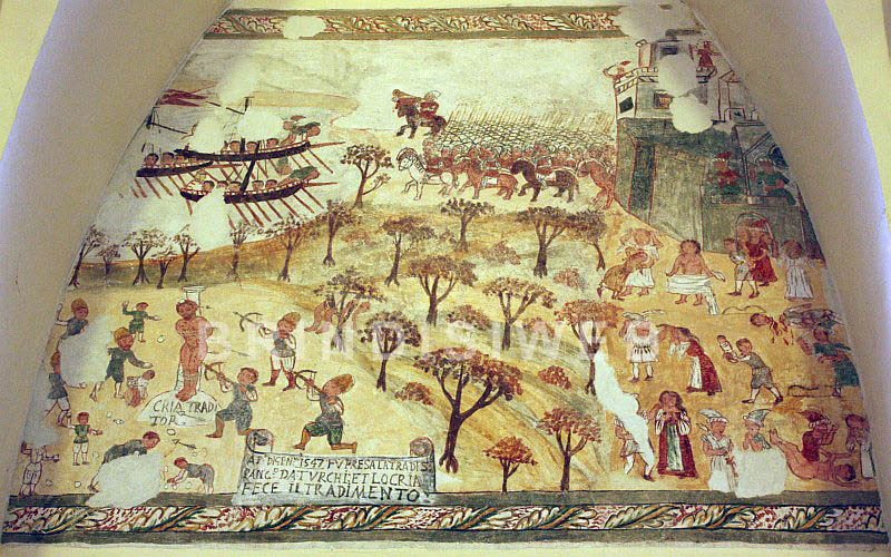 San Pancrazio Sal.no, chiesa di S Antonio. Affresco che ritrae l'attacco turco del 1547