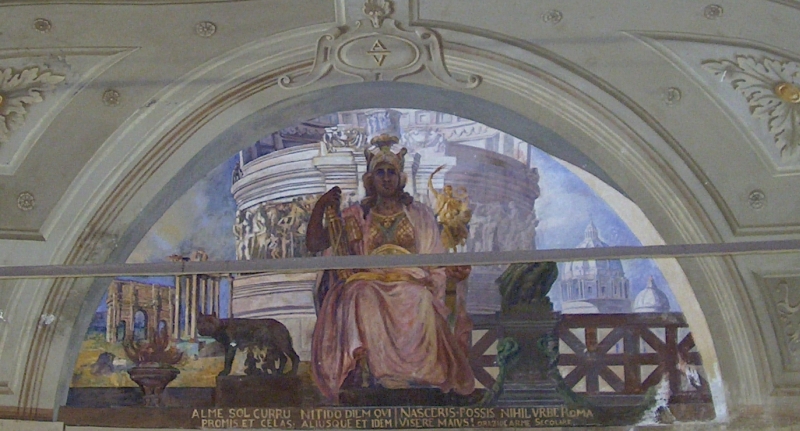 1928, Palazzo Imperiali, Latiano. Agesilao Flora, Allegoria del Salento, tecnica mista su muro