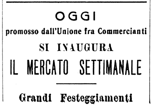 Nota sull' inaugurazione del mercato settimanale pubblicata sul settimanale "Vita Brindisina del 5 luglio 1923