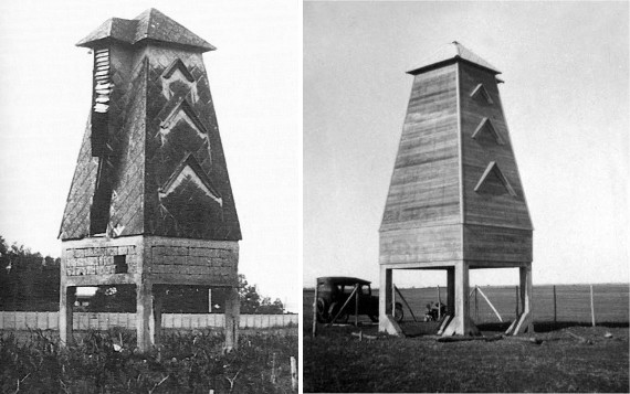 A sinistra la pipistrellaia di contrada Migliori a Brindisi, a destra una simile realizzata nell'agro pontino