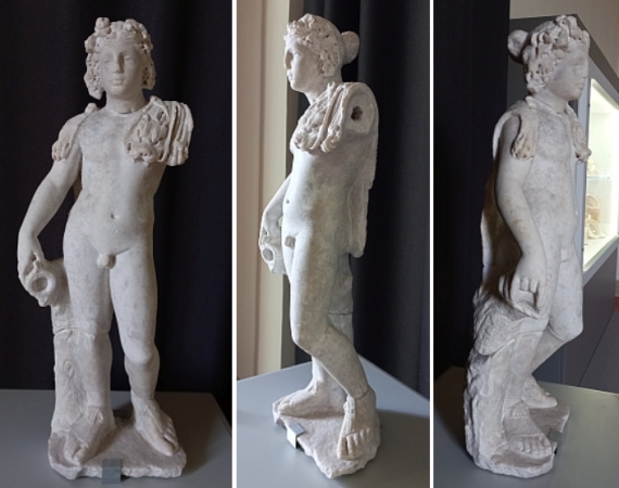 Museo Archeologico di Francavilla Fontana. Statua in marmo di Bacco nella cella vinaria della villa Romana situata in località Giancola