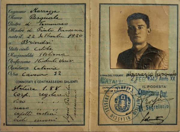 Il documento falso di Beppe Patrono con il nome di Pasquale Marrazza